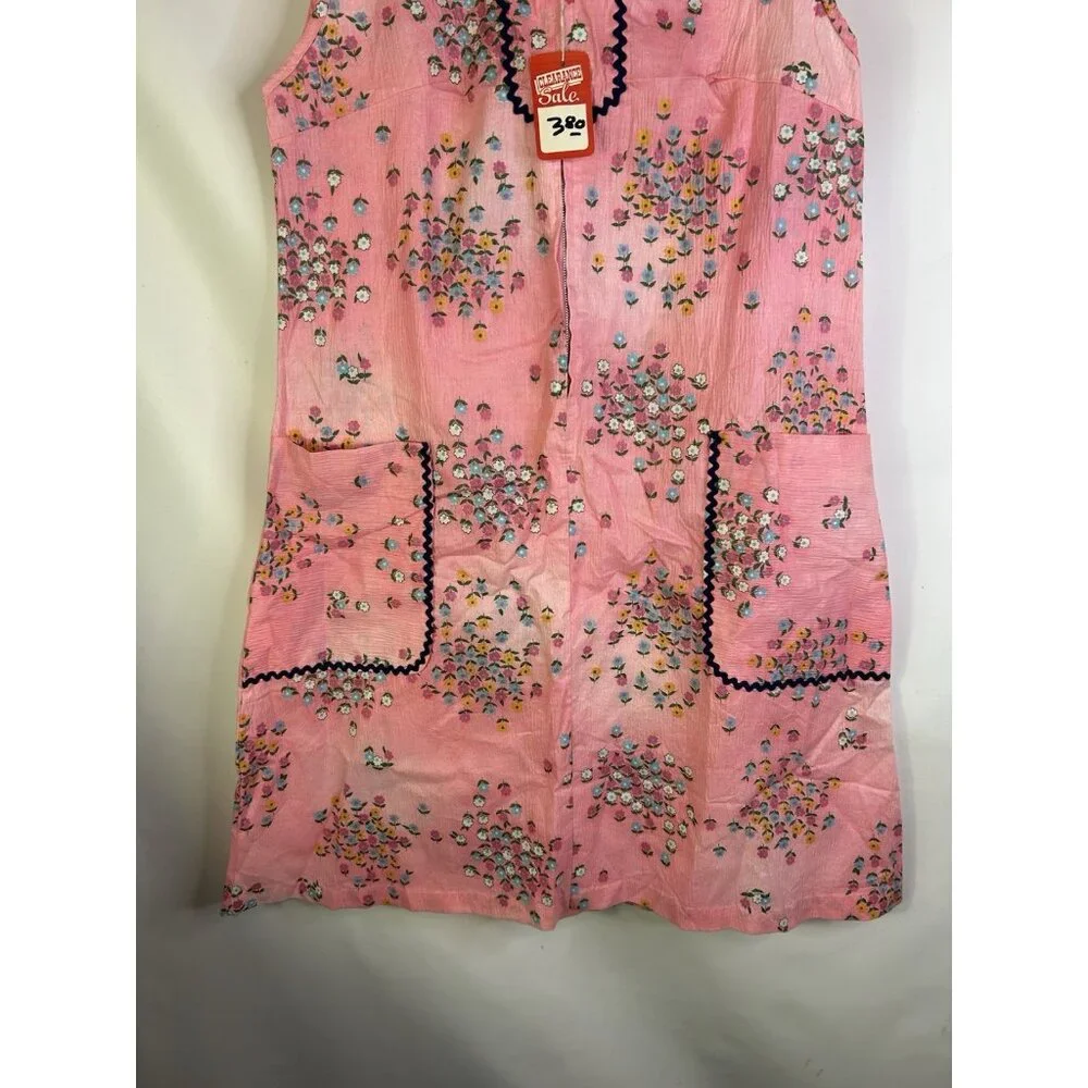 Deadstock Vintage 60s Garden Floral Dagger Collar Zip House Dress - Picture 4 of 8
